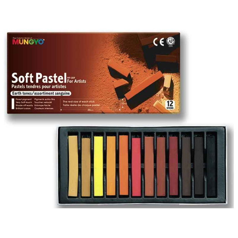 8804819011019 - MUNGYO 12 DEMI-PASTELS SECS CARR?S COLORIS SANGUINS ASSORTIS