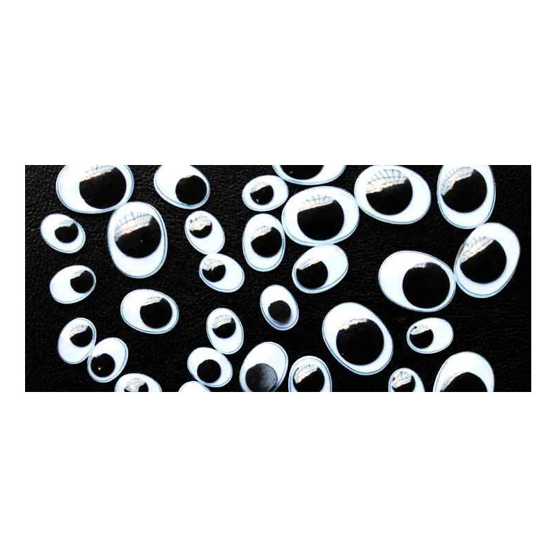 3701385300842 - 100 YEUX MOBILES OVALES NOIRS ADHESIFS TAILLES ASSORTIES
