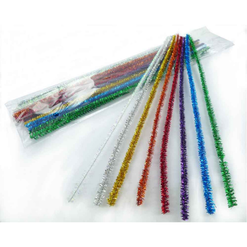 8428885390160 - 25 CHENILLES MÉTALLISÉES 6MM COLORIS ASSORTIES
