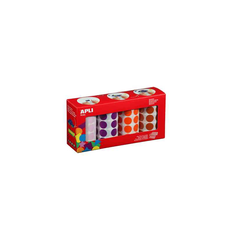 8410782140818 - 4 ROULEAUX 7080 GOMMETTES RONDES 20MM COLORIS FUN