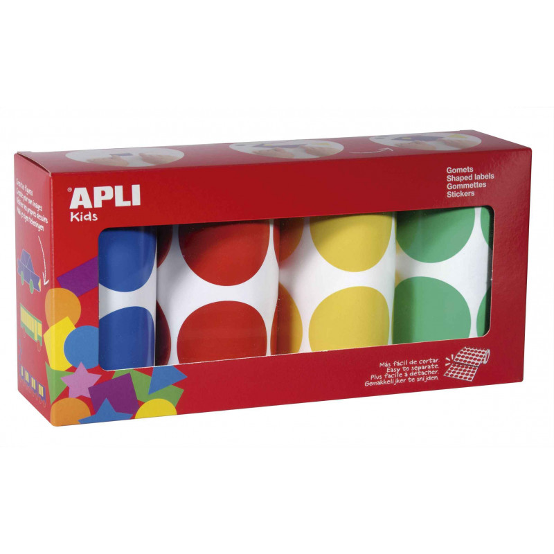 8410782176343 - 4 ROULEAUX 1416 GOMMETTES RONDES 45MM COLORIS CLASSIQUES