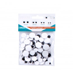3701385300835 - 100 YEUX MOBILES RONDS NOIR ADHÉSIFS TAILLES ASSORTIES
