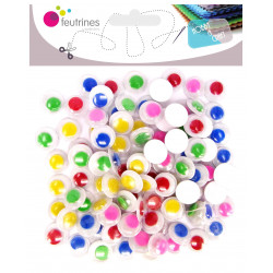 3701385300811 - 100 YEUX MOBILES RONDS COULEURS ADHESIFS Ø10MM ASSORTIS