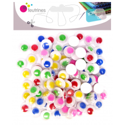 3701385300811 - 100 YEUX MOBILES RONDS COULEURS ADHESIFS Ø10MM ASSORTIS