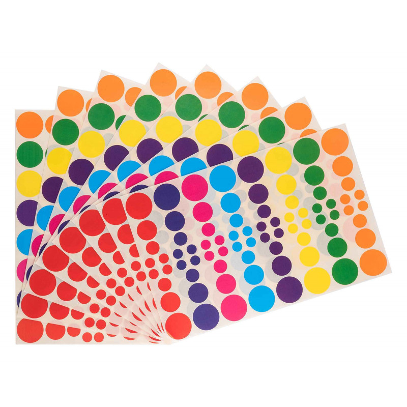 3700162308460 - 640 GOMMETTES RONDES 4 TAILLES ET 8 COULEURS ASSORTIES