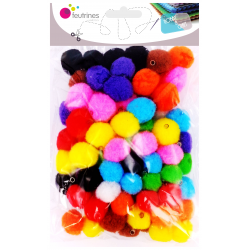 3701385300866 - 100 POMPONS À TROUS TAILLES ET COLORIS ASSORTIS