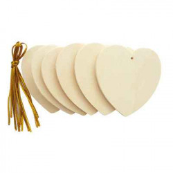 3532431011425 - 6 SUSPENSIONS CŒURS PLATS 6CM BOIS