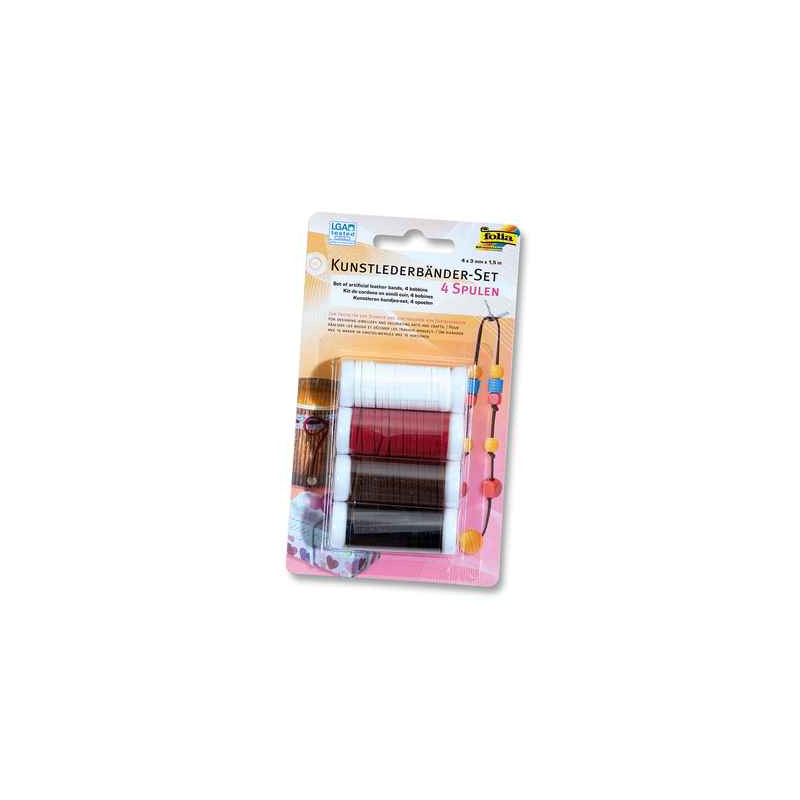 4001868066166 - 4 BOBINES CORDONS SIMILI CUIR COLORIS ASSORTIS