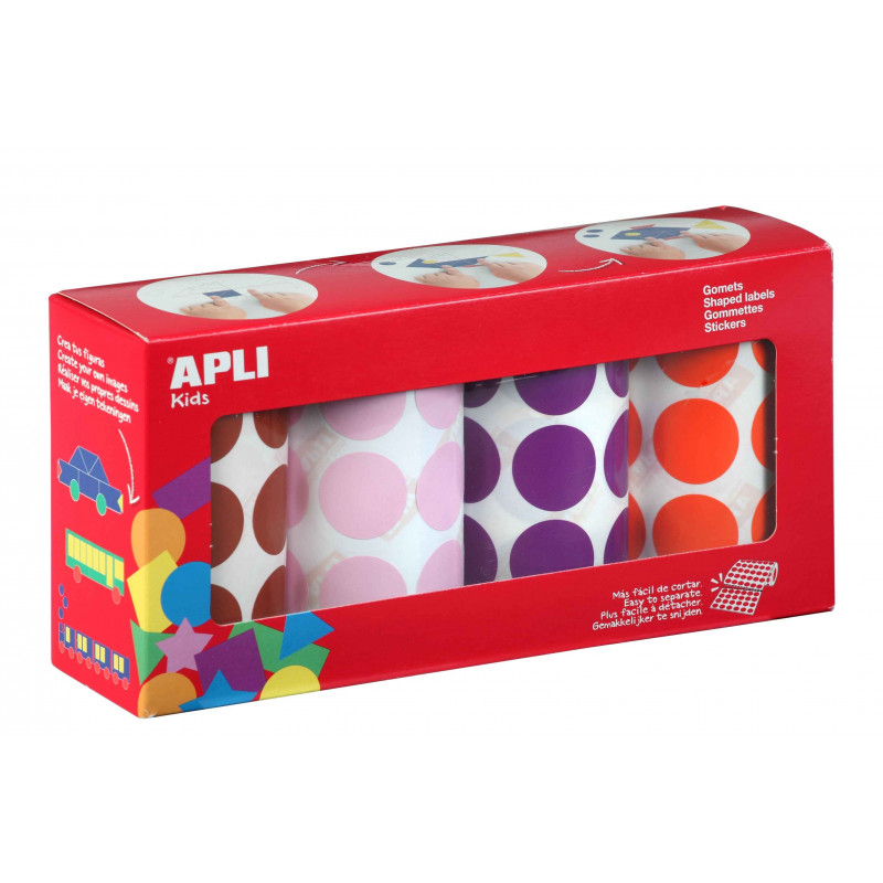 8410782024088 - 4 ROULEAUX 2832 GOMMETTES RONDES 33MM COLORIS FUN