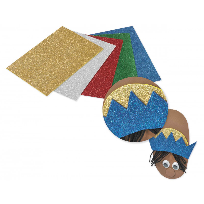8425901165900 - 5 PLAQUES CAOUTCHOUC PAILLETÉS 40X60CM COLORIS ASSORTIS