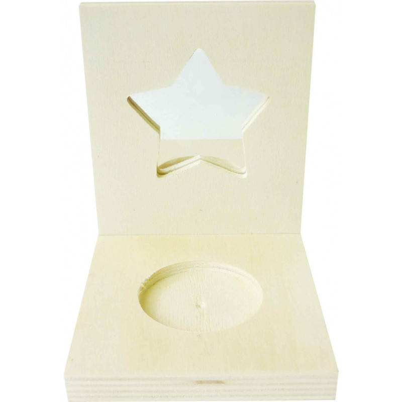 3532431003758 - PORTE-BOUGIE MIROIR ETOILE BOIS