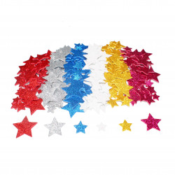 3701385300385 - 200 ETOILES PAILLETÉS CAOUTCHOUC ADHÉSIF 6 COLORIS ASSORTIS