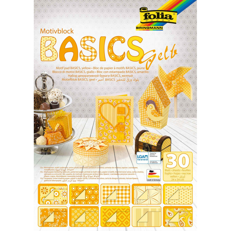 4001868040005 - 30F PAPIER IMPRIM?S 24X32CM MOTIFS BASICS JAUNE