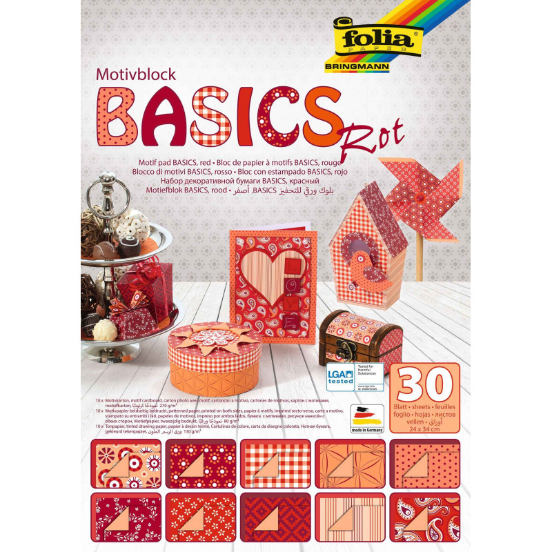 4001868040012 - 30F PAPIER IMPRIM?S 24X32CM MOTIFS BASICS ROUGE