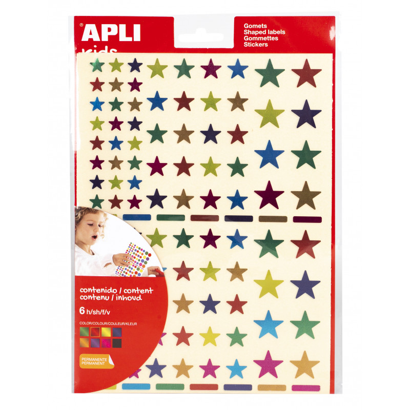 8410782183969 - 624 GOMMETTES ÉTOILES MÉTALISÉES COLORIS ET TAILLES ASSORTIS