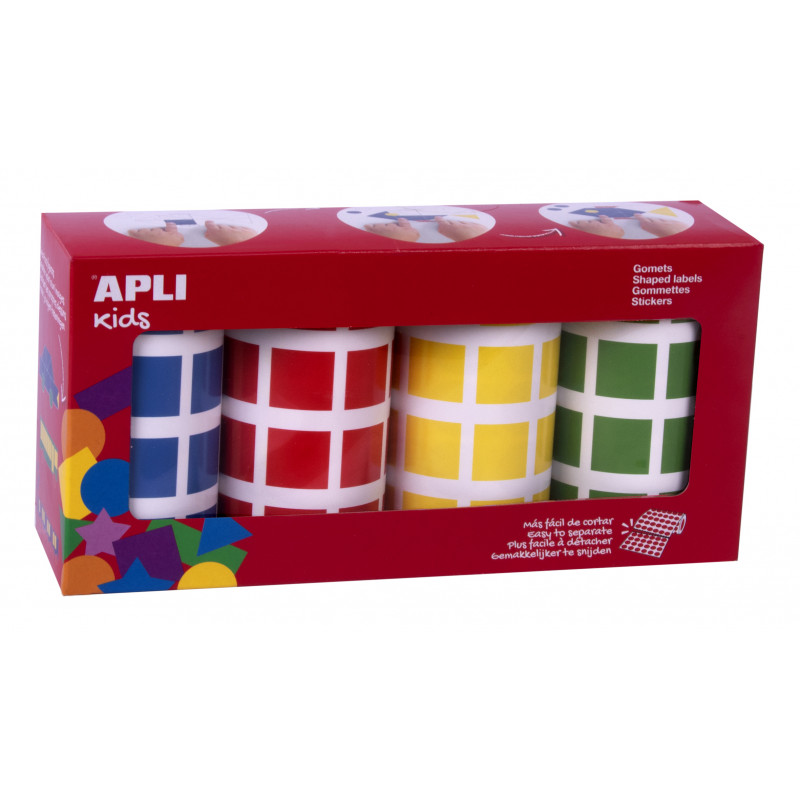 8410782183266 - 4 ROULEAUX 7080 GOMMETTES CARRÉES 20MM COLORIS ASSORTIS