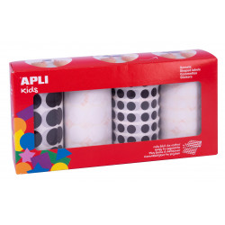 8410782183433 - 4 ROULEAUX 13924 GOMMETTES RONDES ASSORTIES NOIR ET BLANCHES