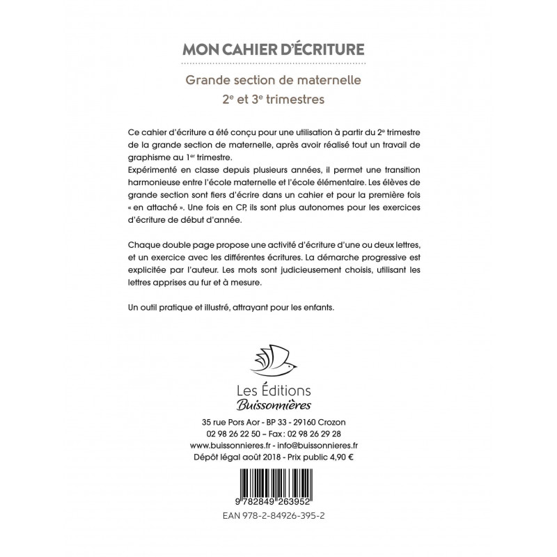 9782849265413 - MON CAHIER D'ÉCRITURE GRANDE SECTION