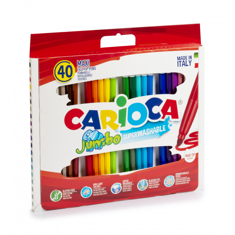 8003511412579 - CARIOCA JUMBO 40 FEUTRES COLORIS ASSORTIS