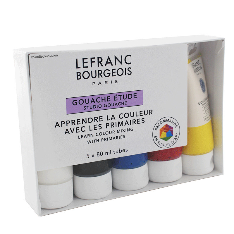 3013643012412 - LEFRANC BOURGEOIS 5 TUBES GOUACHES 80ML COLORIS ASSORTIS