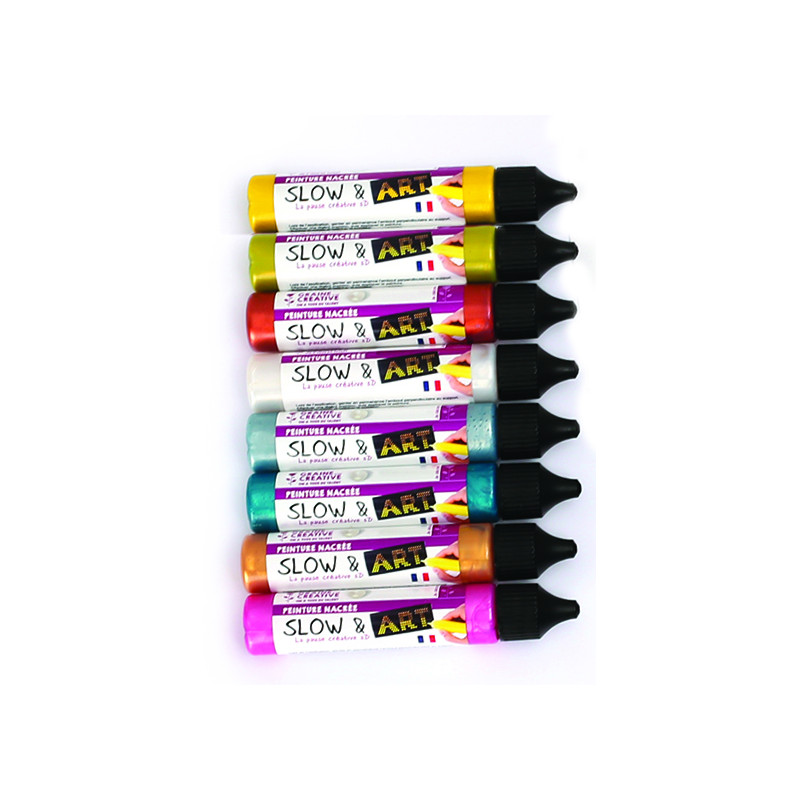 3532436163945 - 8 CRAYONS PEINTURE 3D SLOW ART COLORIS NACRÉS