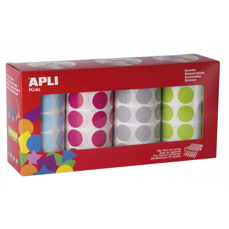 8410782176855 - 4 ROULEAUX 7080 GOMMETTES RONDES 20MM COLORIS PASTELS