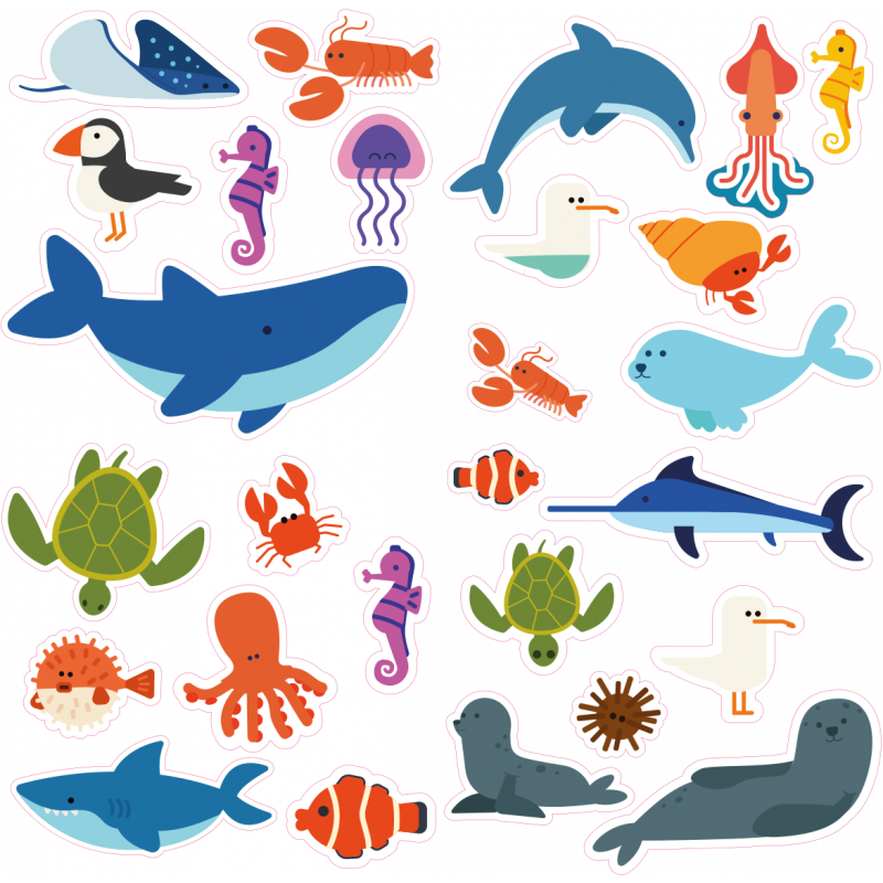 3134725022492 - GOMMETTES THÉMATIQUES GEANTES ASSORTIES ANIMAUX DE LA MER ET DE LA PLAGE