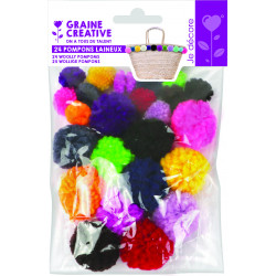 3532434400554 - 24 POMPONS LAINEUX TAILLES ET COLORIS ASSORTIS
