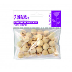 3532431008487 - 40 PERLES RONDES BOIS Ø15MM