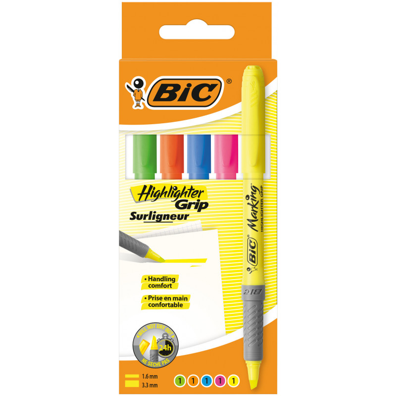 3086126633800 - BRITE LINGER GRIP 5 SURLIGNEURS COLORIS CLASSIQUE