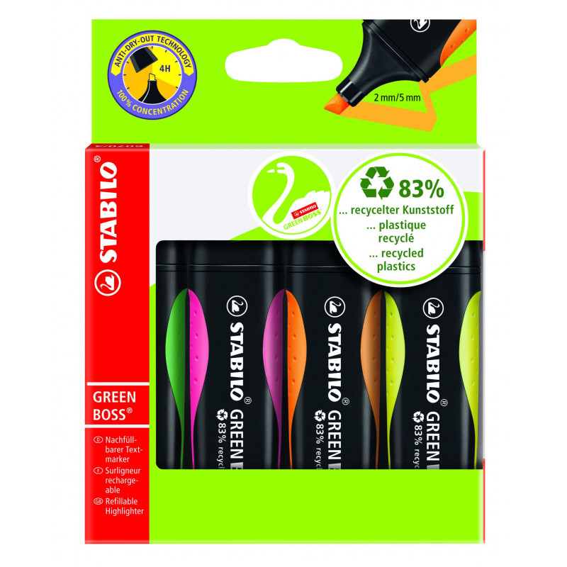4006381436854 - SURLIGNEUR GREEN BOSS 4 SURLIGNEURS COLORIS ASSORTIS
