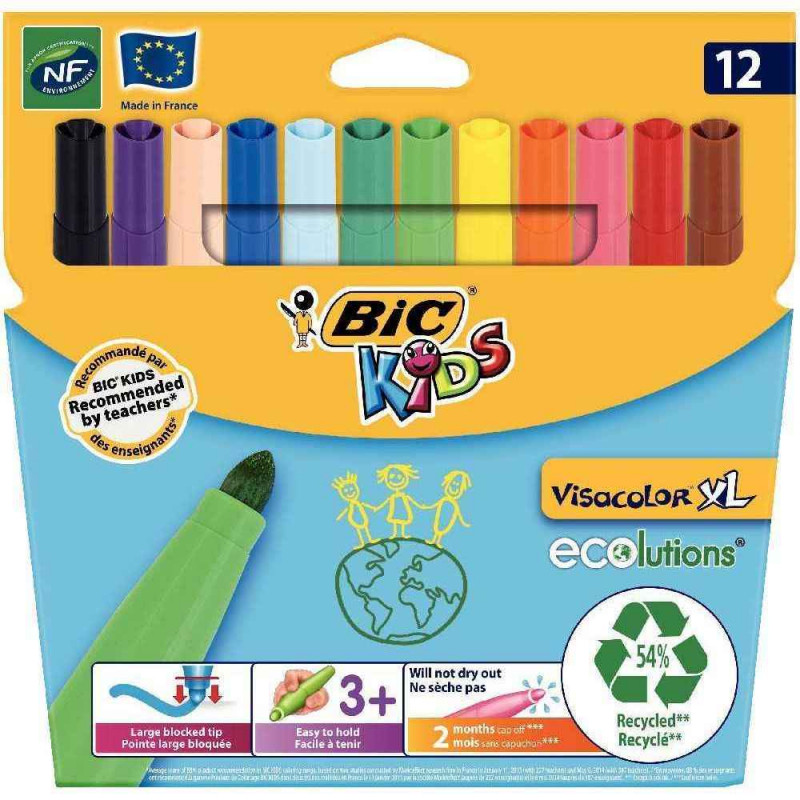 3086123256354 - VISACOLOR XL 12 POCHETTES 12 FEUTRES ASSORTIS DONT 2 GRATUITES