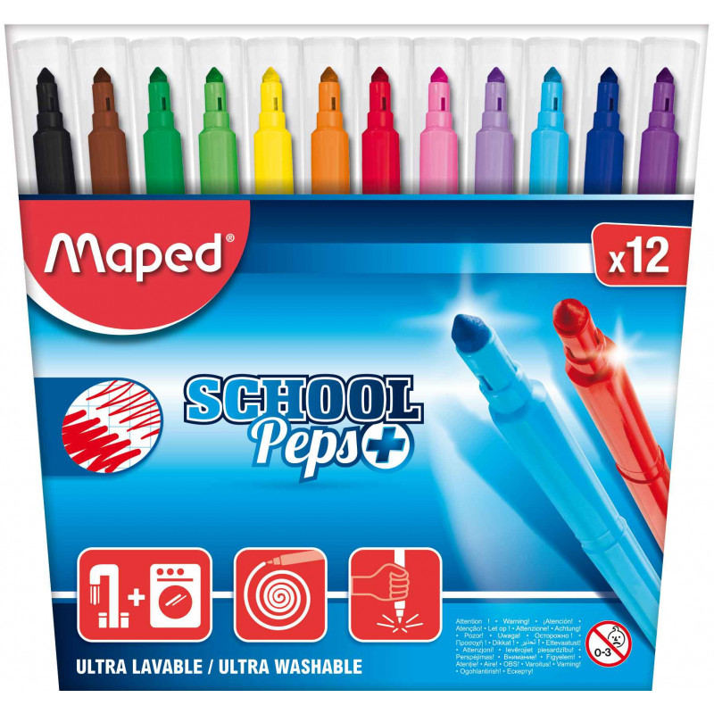 3154148452300 - SCHOOLPEP'S LARGE 12 FEUTRES COLORIS ASSORTIS
