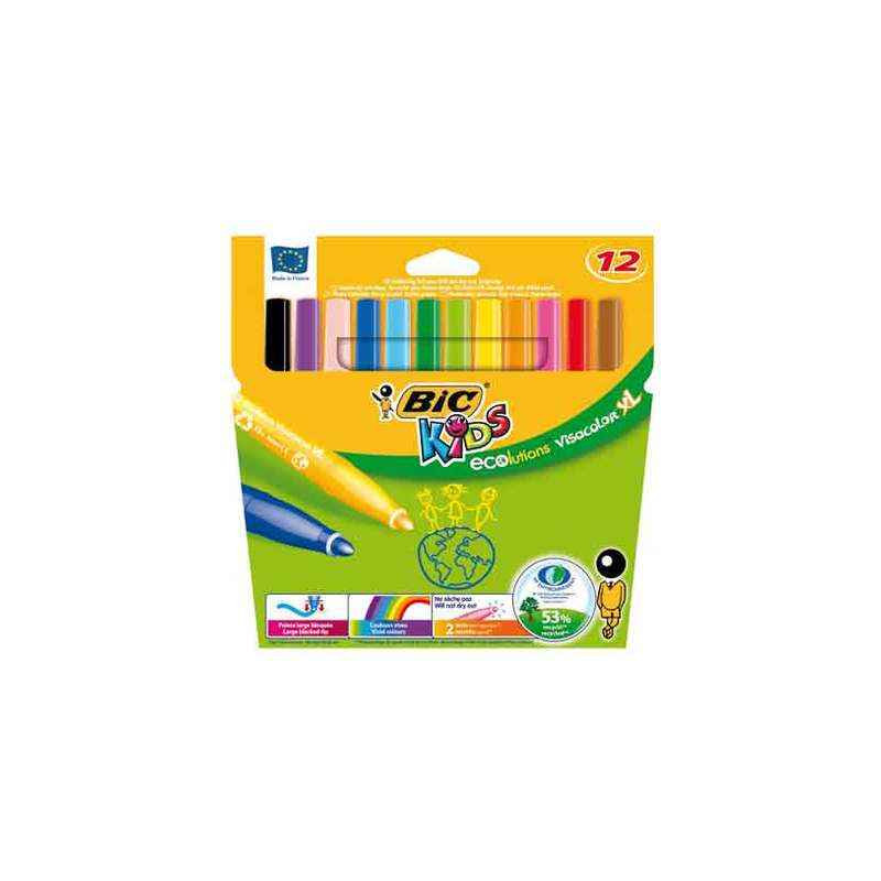 3086123249257 - VISACOLOR XL 12 FEUTRES COLORIS ASSORTIS