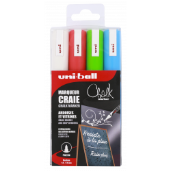 3296280046785 - UNI-CHALK 4 MARQUEURS POINTE CONIQUE MOYENNE COLORIS ASSORTIS