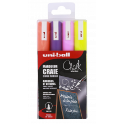 3296280046792 - UNI-CHALK 4 MARQUEURS POINTE CONIQUE MOYENNE COLORIS FLUOS ASSORTIS