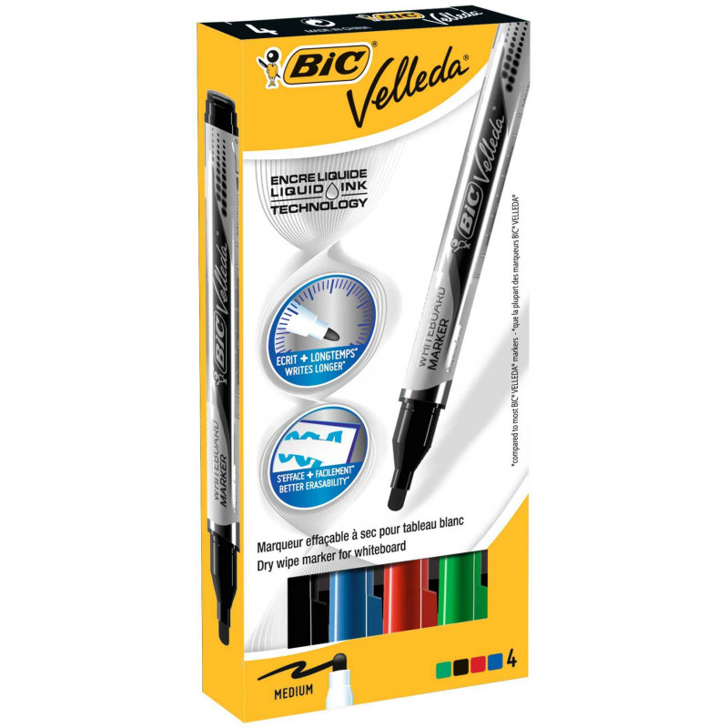 3086123307193 - VELLEDA LIQUIDE POCKET 4 MARQUEURS COLORIS CLASSIQUES ASSORTIS