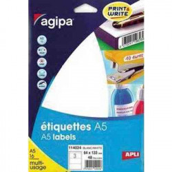 3270241140248 - 48 ÉTIQUETTES BLANCHES 64X133MM PLANCHES A5