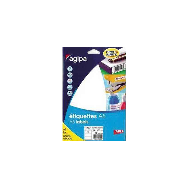 3270241140248 - 48 ÉTIQUETTES BLANCHES 64X133MM PLANCHES A5
