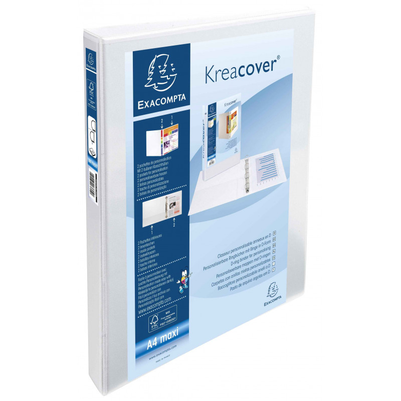 3130630519416 - KRÉACOVER CLASSEUR PERSONNALISABLE A4 D40 BLANC