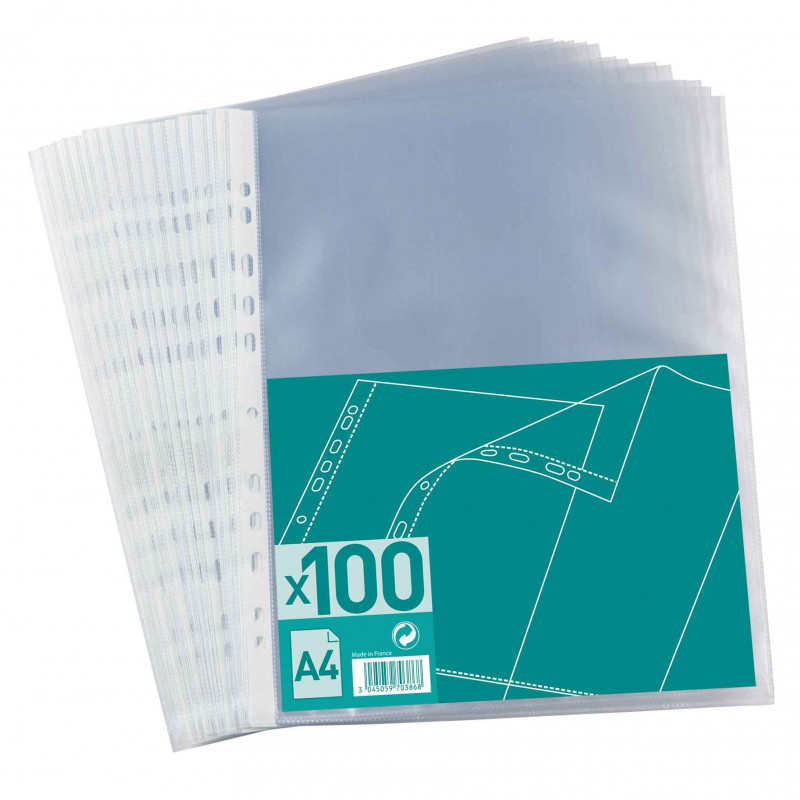 5908276601004 - 100 POCHETTES PERFORÉES A4 QUALITE STANDARD GRAINÉE