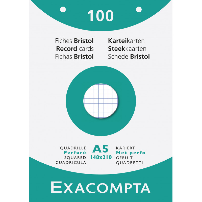3130630136088 - 100 FICHES BRISTOL PERFORÉES 148X210 5X5 BLANC