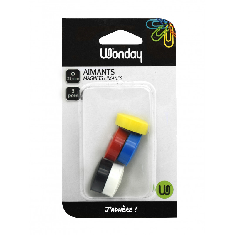 3701254709226 - 5 AIMANTS RONDS COLORIS ASSORTIS Ø25MM