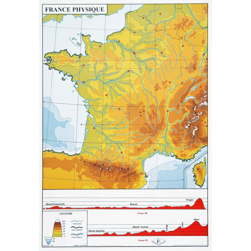 1023035261116680 - CARTE DE FRANCE PHYSIQUE AVEC FACE MUETTE